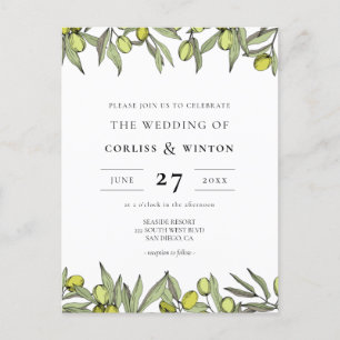 Moderne Olive Branch Hochzeitseinladung Postkarte