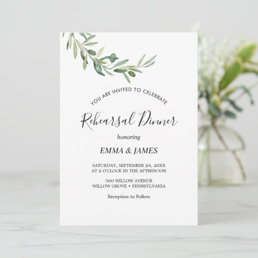 Moderne Olive Branch Probe Abendessen Einladung (Stehend Vorderseite)