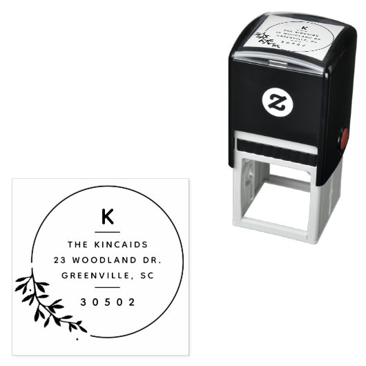 Moderne Olive Branch Rücksendeadresse für Monogram Permastempel (Beispiel)