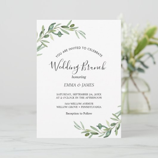 Moderne Olive Branch Wedding Brunch Einladung (Stehend Vorderseite)