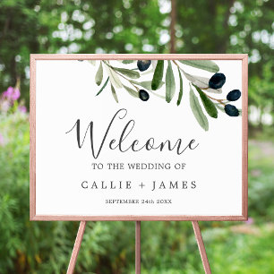 Moderne Olive Branch Wedding Willkommen Poster