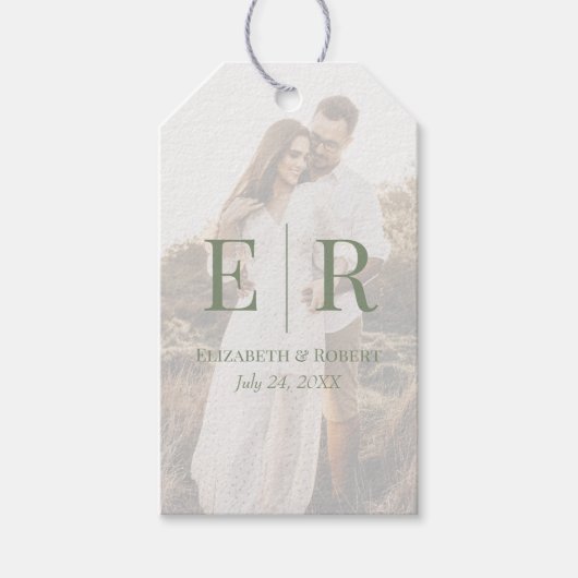 Moderne Olive Custom Foto Monogram Wedding Geschenkanhänger (Vorderseite)