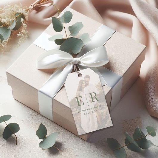 Moderne Olive Custom Foto Monogram Wedding Geschenkanhänger