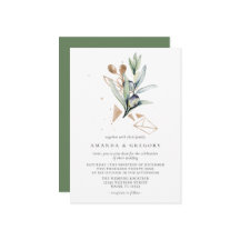 Moderne Olive Golden Branch Hochzeit Einladung