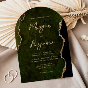 Moderne Olive Green Agate Script Arch Wedding Einladung