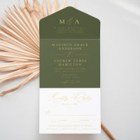 Moderne Olive Green and Gold Foil Monogram Wedding