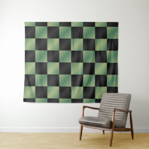 Moderne Olive Green Black Farbverlauf-Kariert  Wandteppich