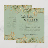 Moderne Olive Green Blätter Gold Wedite Einladung (Vorne/Hinten)