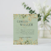 Moderne Olive Green Blätter Gold Wedite Einladung (Stehend Vorderseite)