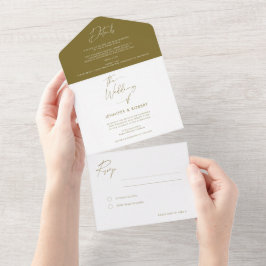 Moderne Olive Green Calligraphy Script Wedding All In One Einladung