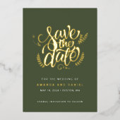 Moderne Olive Green Calligraphy Script Wedding Folieneinladung (Vorderseite)