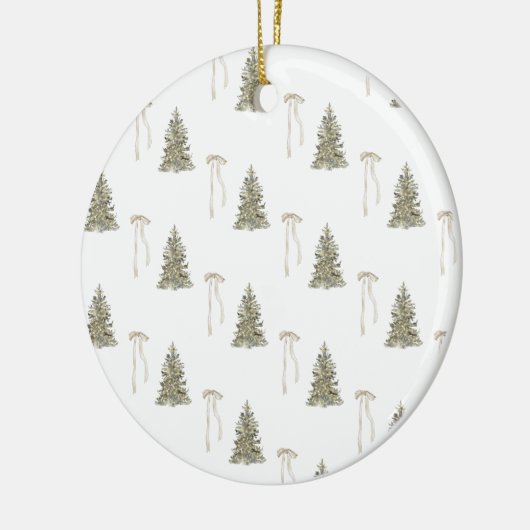 Moderne Olive Green Christmas Trees & Bows Keramik Ornament (Links)