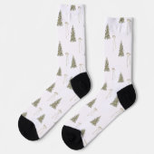 Moderne Olive Green Christmas Trees & Bows Socken (Linkes Detail)