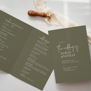 Moderne Olive Green Folded Wedding Programm
