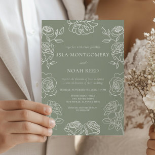Moderne Olive Green French Rose Hochzeit Einladung