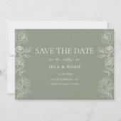 Moderne Olive Green French Rose Hochzeit Save The Date (Vorderseite)