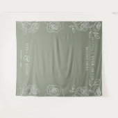 Moderne Olive Green French Rose Hochzeitstorte Wandteppich (Vorderseite (Horizontal))