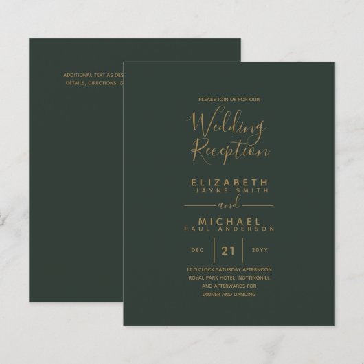 Moderne Olive Green Gold Hochzeitsempfehlung (Vorne/Hinten)