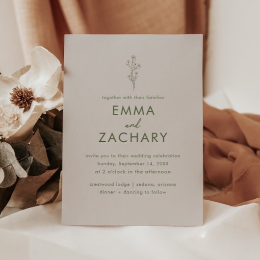 Moderne Olive Green & Gray Wedding Einladung