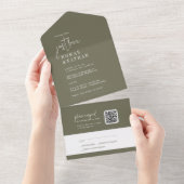 Moderne Olive Green Just Liebe QR Code Hochzeit All In One Einladung (Abreißen)