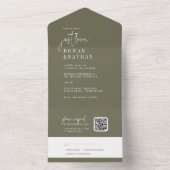 Moderne Olive Green Just Liebe QR Code Hochzeit All In One Einladung (Innen Boden)