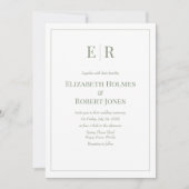 Moderne Olive Green Monogram Non Foto Wedding Einladung (Vorderseite)