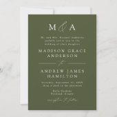 Moderne Olive Green Monogram Wedding Einladung (Vorderseite)