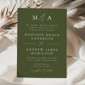 Moderne Olive Green Monogram Wedding Einladung