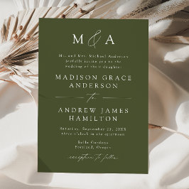Moderne Olive Green Monogram Wedding Einladung