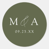 Moderne Olive Green Monogram Wedding Runder Aufkleber (Vorderseite)