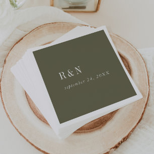 Moderne Olive Green Monogram Wedding Serviette