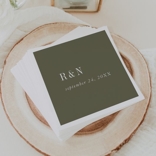 Moderne Olive Green Monogram Wedding Serviette