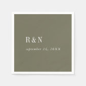 Moderne Olive Green Monogram Wedding Serviette (Vorderseite)