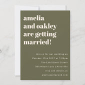 Moderne Olive Green Retro Simple Wedding Website Einladung (Vorderseite)