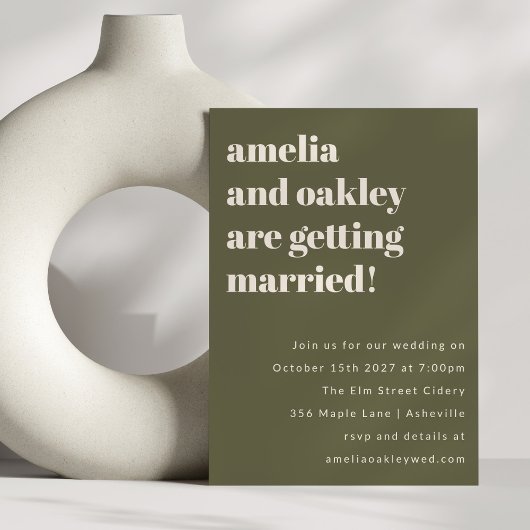 Moderne Olive Green Retro Simple Wedding Website Einladung