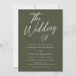 Moderne Olive Green Script Wedding Einladung