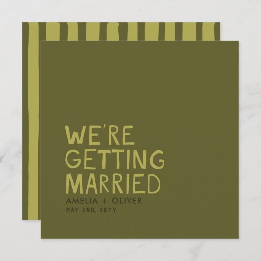Moderne Olive Green Typografy | Dicke Streifen zur Save The Date (Vorne/Hinten)