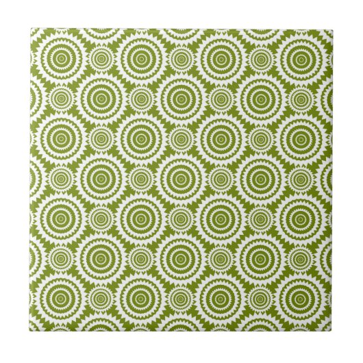Moderne Olive Green und White Geometrie Muster Art Fliese (Vorderseite)