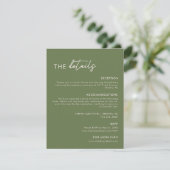 Moderne Olive Green Wedding Details Begleitkarte (Stehend Vorderseite)