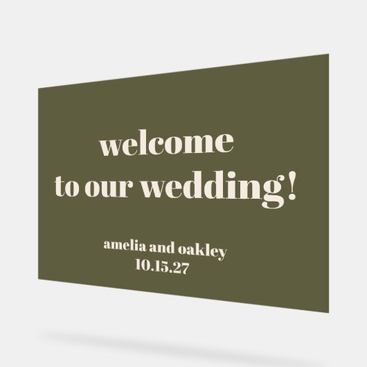 Moderne Olive Green Wedding Willkommen Acrylschild (Winkel)
