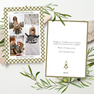 Moderne Olive-Grün Gingham Karo 3 Foto Weihnachten