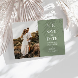 Moderne Olive Monogram Foto Save the Date Card Einladung