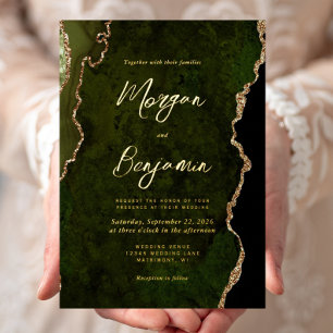 Moderne Oliven-grüne Schrift Hochzeit Folieneinladung