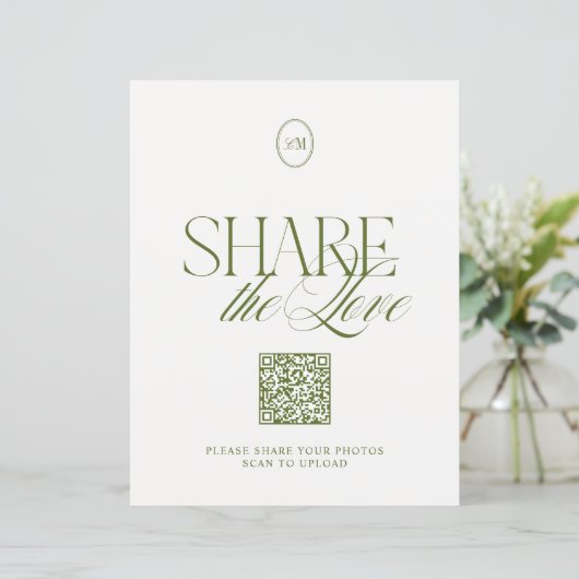 Moderne Oliven-grüne Share the Love QR-Code-Schild (Stehend Vorderseite)