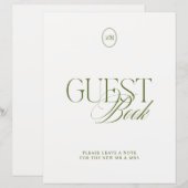Moderne Oliven-Grüner Gästebuch-Hochzeitsschild (Vorne/Hinten)