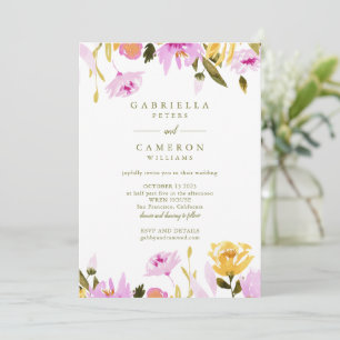 Moderne Oliven-Rosa-Aquarell-Blumenhochzeit Einladung