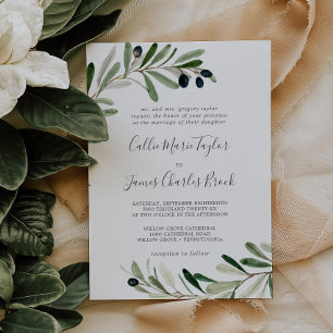Moderne Olivenzweige Traditionelle Hochzeit Einladung