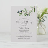 Moderne Olivenzweigstelle | Graues Probe Abendesse Einladung (Stehend Vorderseite)