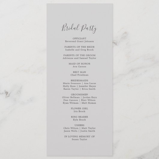Moderne Olivenzweigstelle | Gray Wedding Program Programm (Rückseite)