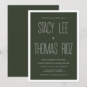Moderne Olivgrün-Typografie-Hochzeit Einladung